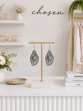 Boho Turquoise & Coral Feather Drop Earrings